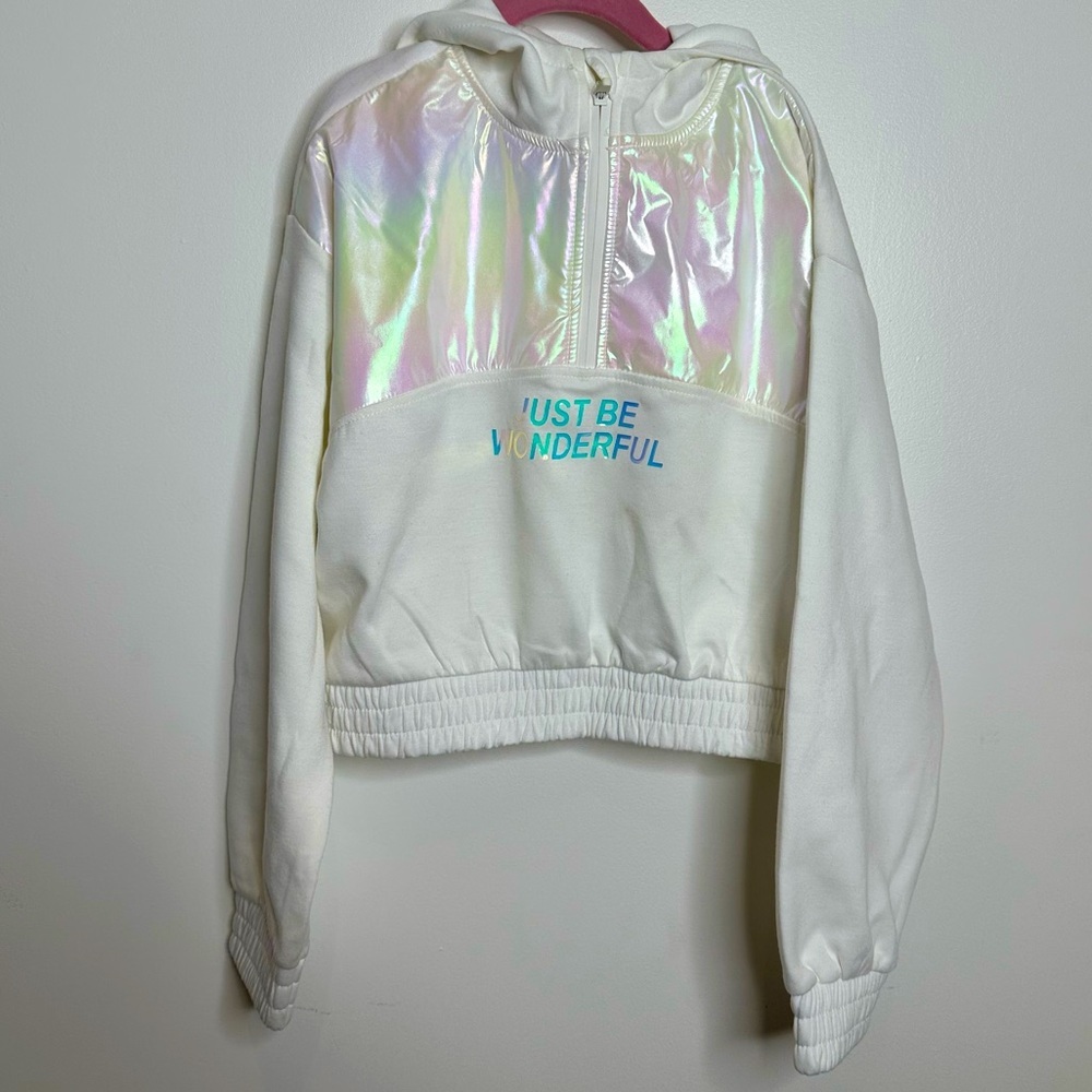 Zara Kids Girls "Just Be Wonderful" Quarter-Zip Cropped Hoodie size 11-12